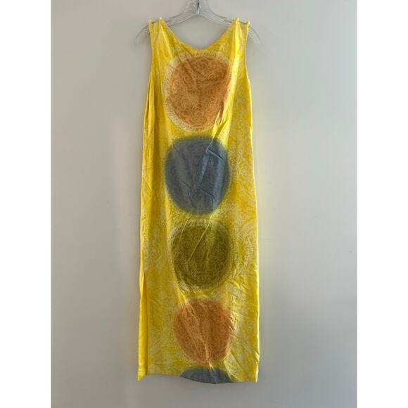 Vintage Pop Art Sleeveless Long Shift Dress Yellow Abstract Size S/M JL - Picture 1 of 7